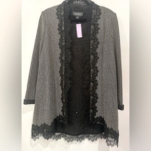 St. James Couture knit; Medium; Silver and black knit with black lace detailing